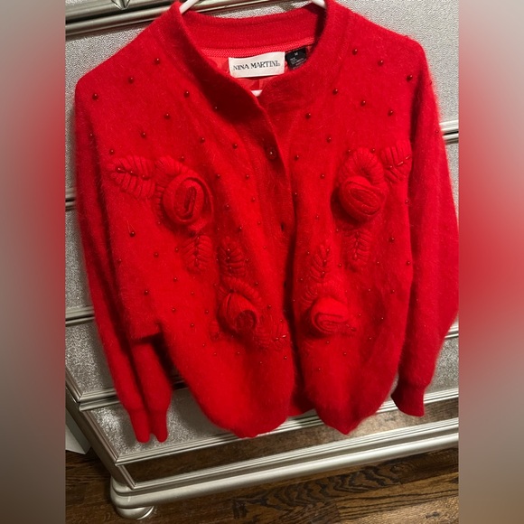 Red Women's Cardigan Sweater 70% Angora - Picture 1 of 13
